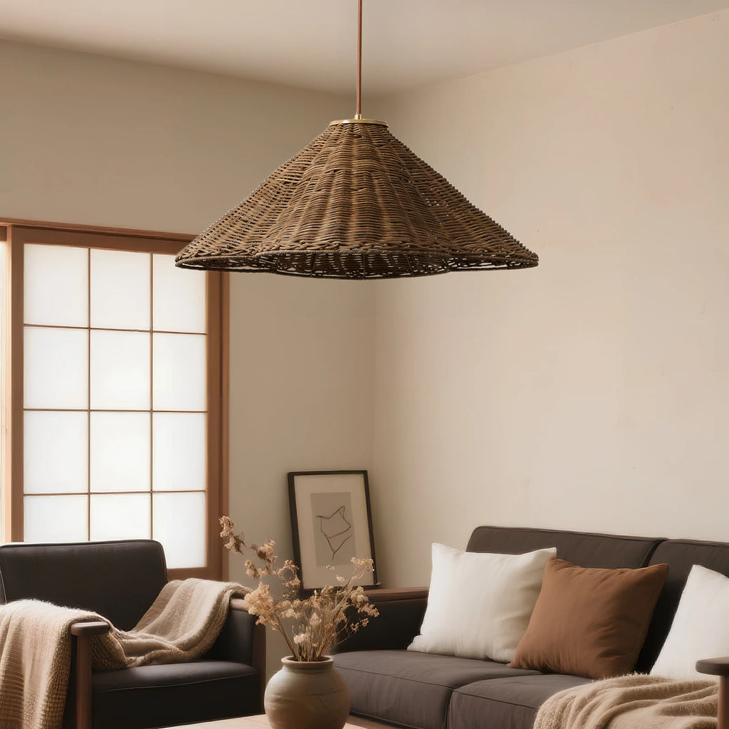 Rattan & Wood Chandelier – Organic Modern for Dining Room, Living Room, Kitchen Island | Solenne Orbit by Evenlyr
