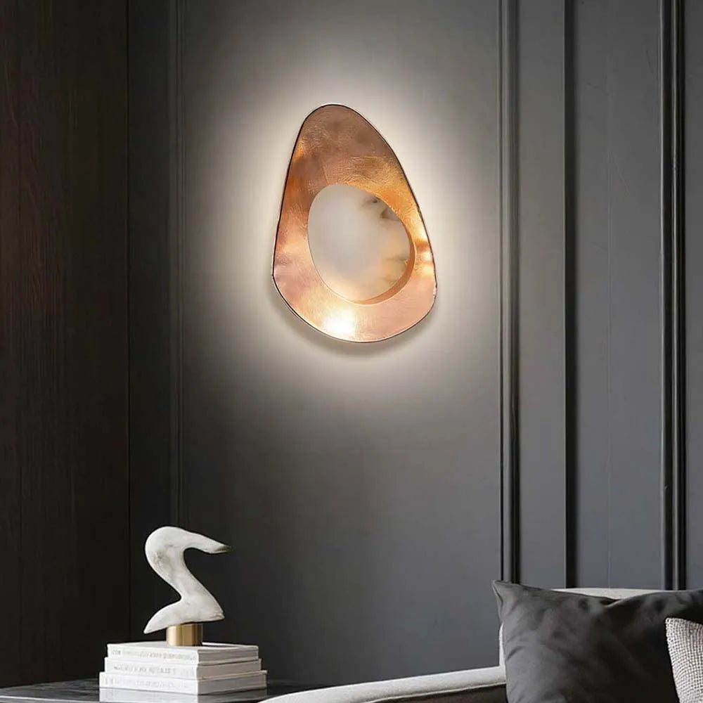Marble & Copper Wall Sconce – Modern Minimalist for Bedroom, Living Room, Hotel | Solenne Beam by Evenlyr