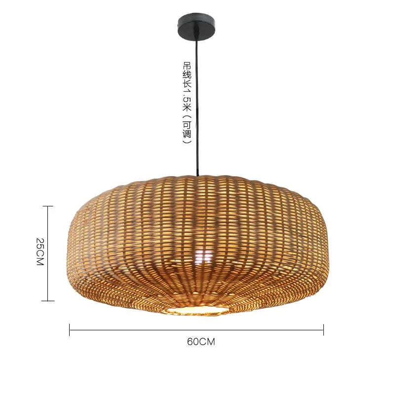 Rattan & Wood Chandelier – Wabi-Sabi Japanese for Dining Room, Living Room, Bedroom | Fiora Dome by Evenlyr