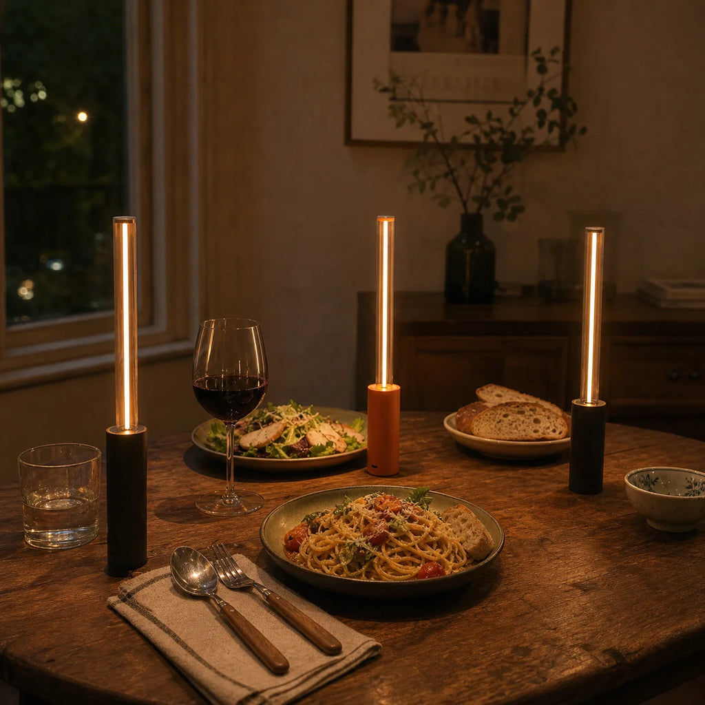 Glass Table Lamp – Modern Minimalist Cordless Rechargeable for Bedside, Desk & Office, Restaurant Table | Giselle Cascade by Evenlyr