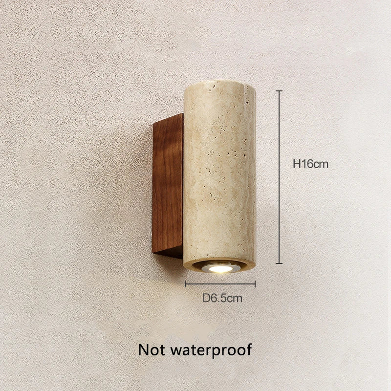 Travertine & Wood Wall Sconce – Wabi-Sabi Japanese for Bedroom, Hallway, Living Room | Fiora Beam by Evenlyr