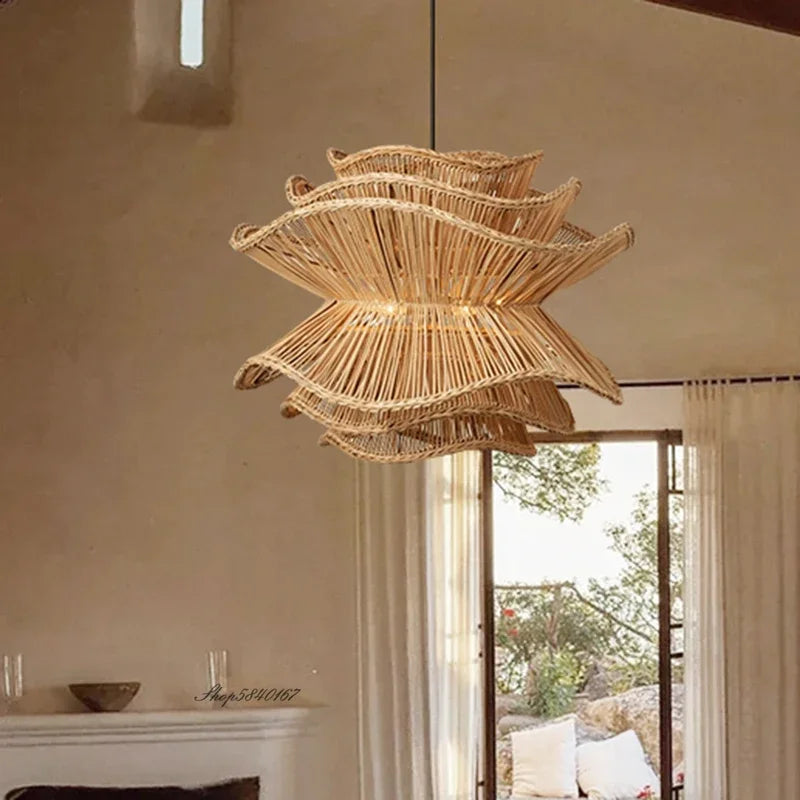 Rattan Chandelier – Wabi-Sabi Japanese for Living Room, Bedroom, Dining Room | Celine Orbit by Evenlyr
