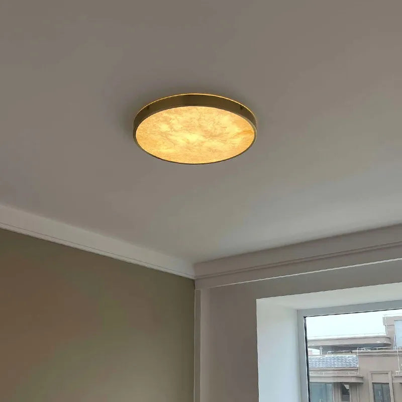 Alabaster & Marble Round Flush Mount Ceiling Light – Modern LED Slim for Bedroom & Bedside, Living Room | Lunara Halo by Evenlyr