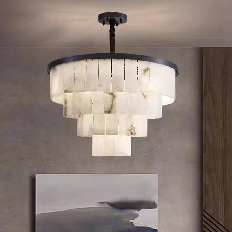 Alabaster & Marble Chandelier – Modern Minimalist for Dining Room, Living Room, Foyer | Celine Line by Evenlyr