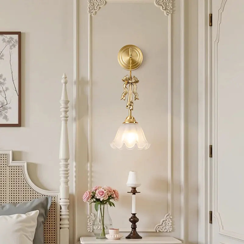 Vintage Bow Copper Bedside Wall Sconce – Pull-Cord Option