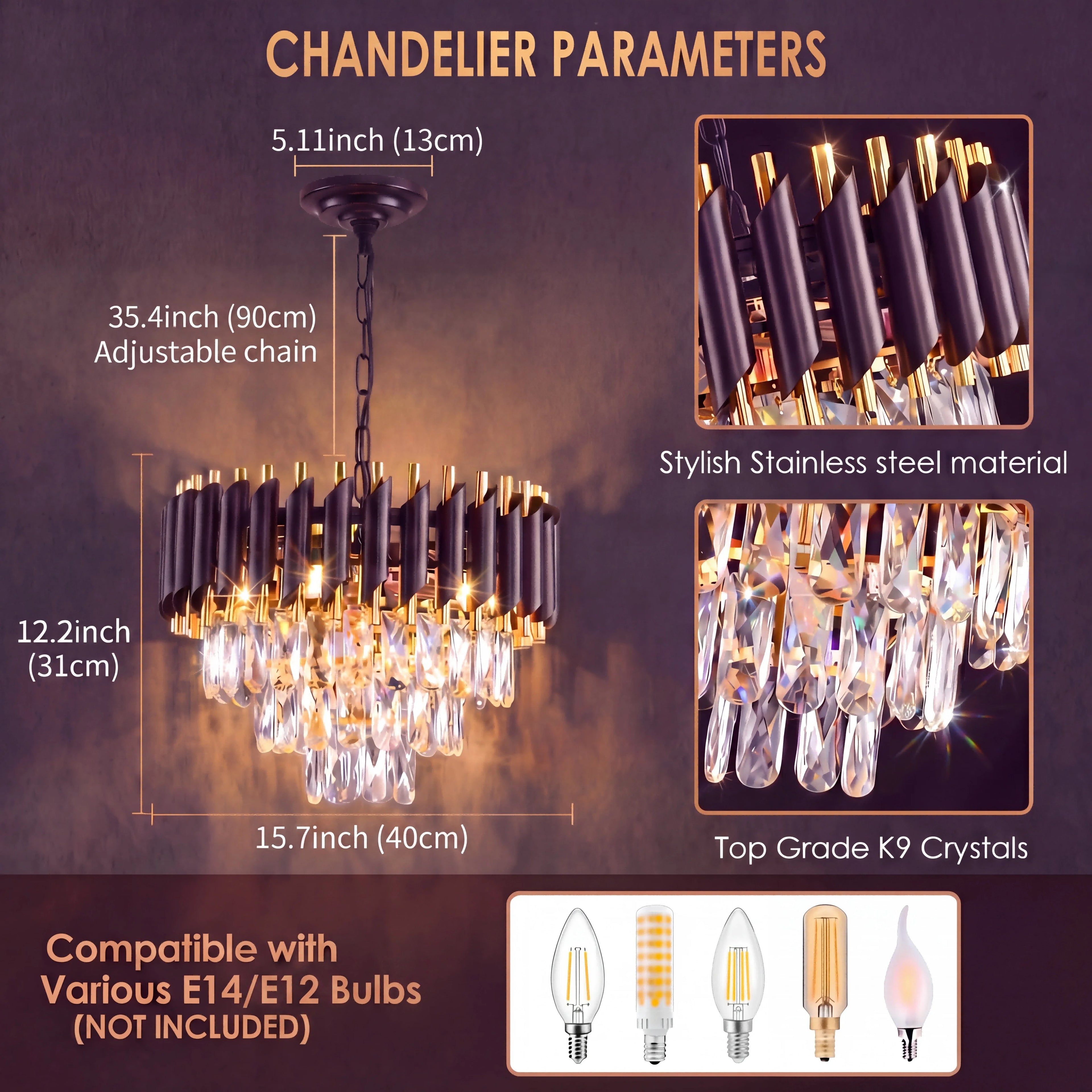 Crystal Chandelier – Modern Adjustable for Bedroom & Bedside, Hallway & Entryway, Living Room | Virelle Halo by Evenlyr