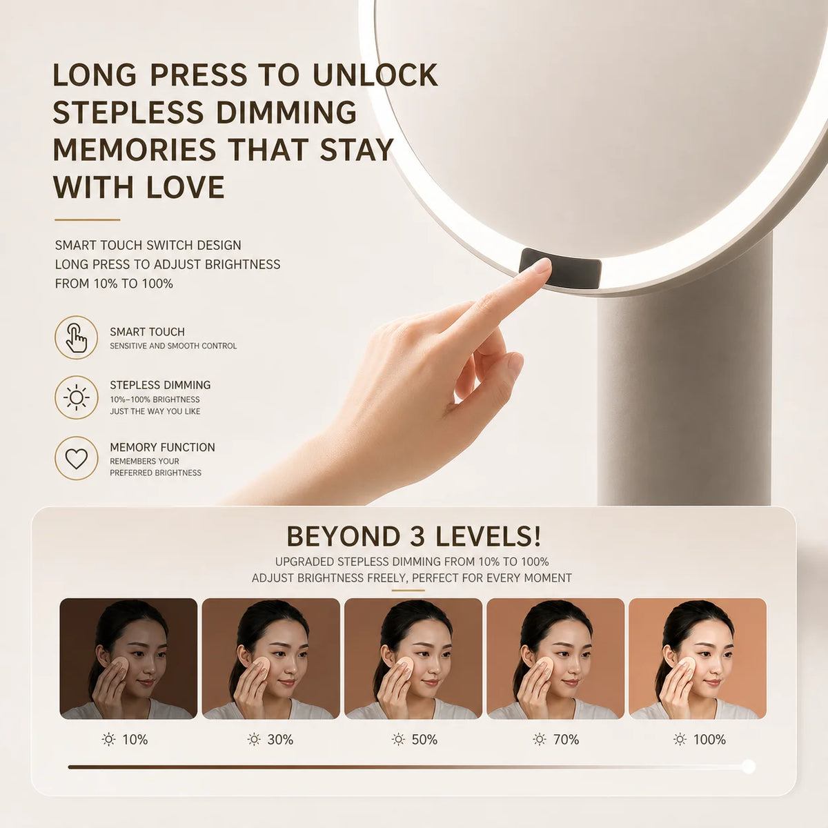 Doria Rechargeable LED Makeup Mirror – Stepless Dimming