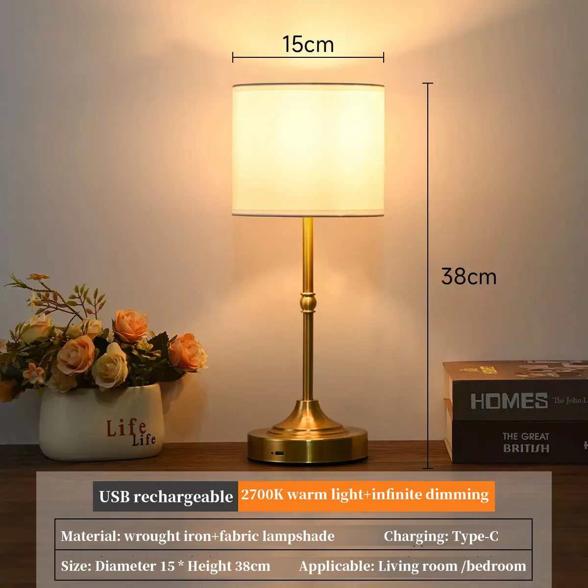 Fabric Table Lamp – Modern Minimalist Cordless Rechargeable for Bedside, Living Room, Restaurant Table | Fiora Column by Evenlyr