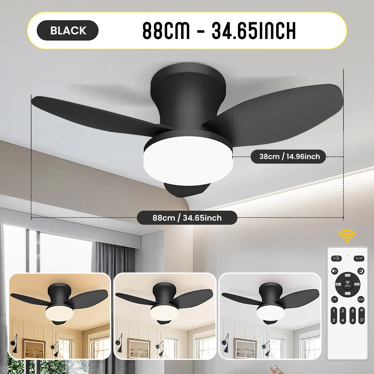 Doria Reversible Motor Ceiling Fan with Light for Bedroom & Living Room – Remote Control