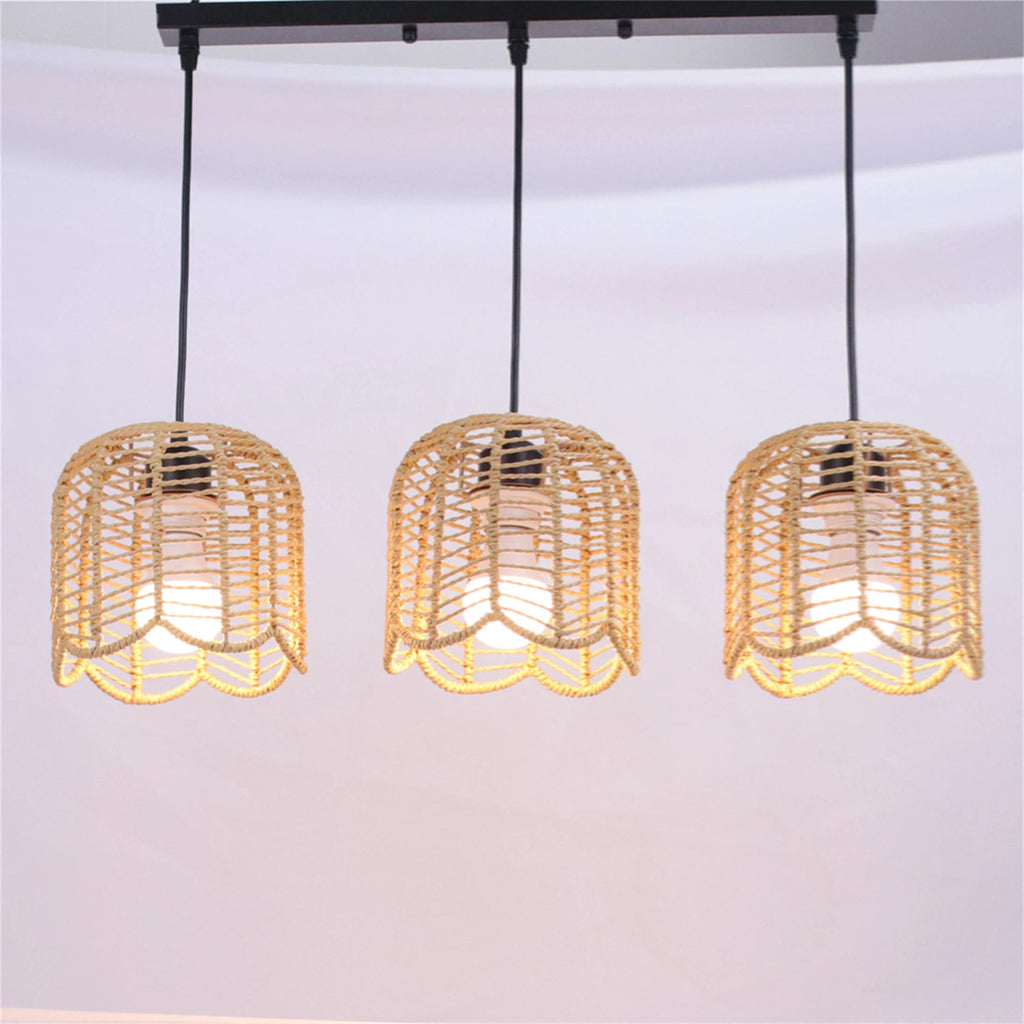 Rattan & Wood Chandelier – European Classic for Dining Room, Living Room, Foyer | Evanthe Orbit by Evenlyr