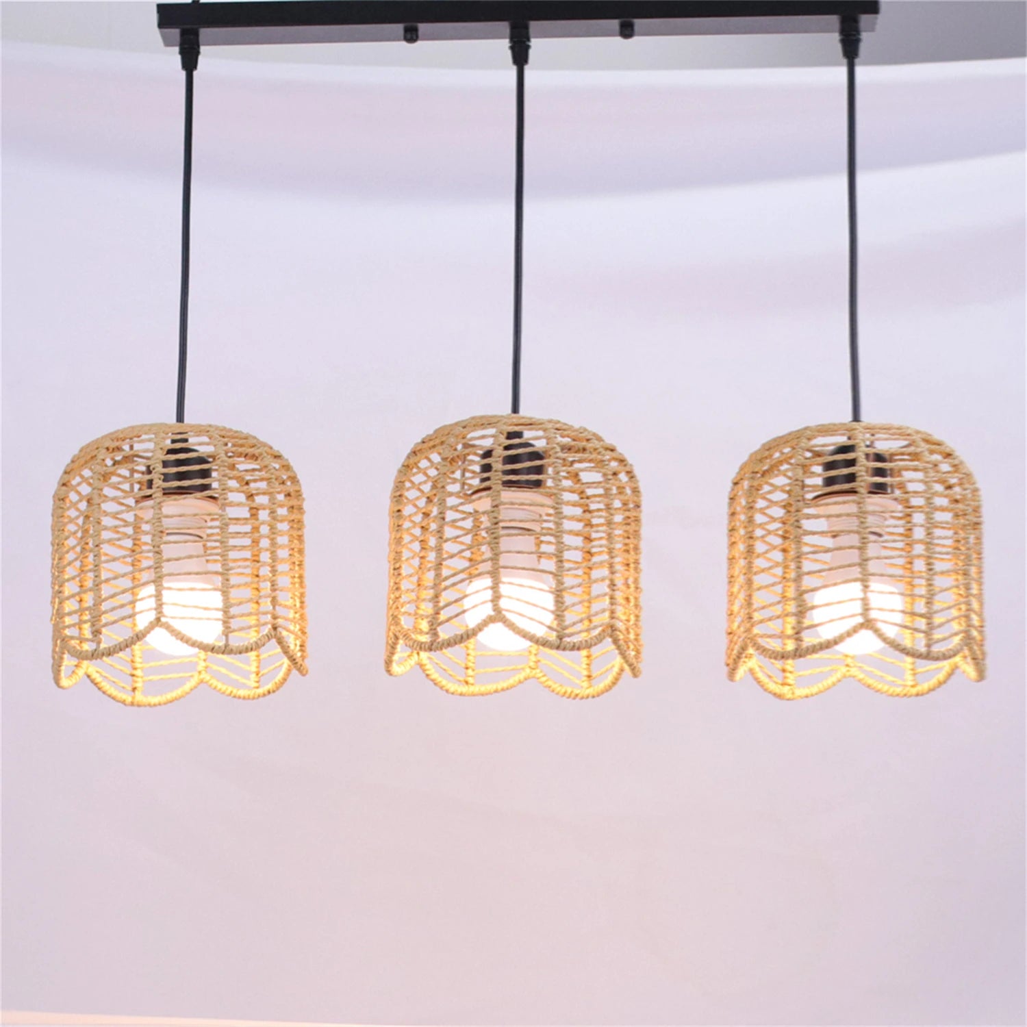 Rattan & Wood Chandelier – European Classic for Dining Room, Living Room, Foyer | Evanthe Orbit by Evenlyr