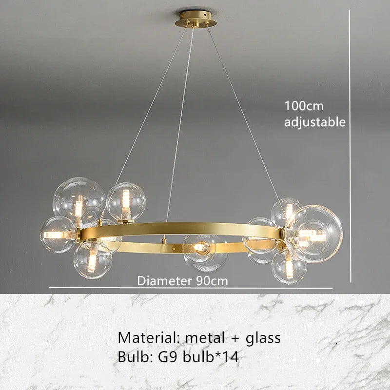 Glass Globe Chandelier – Modern LED for Bedroom & Bedside, Dining Room & Kitchen | Virelle Frame by Evenlyr