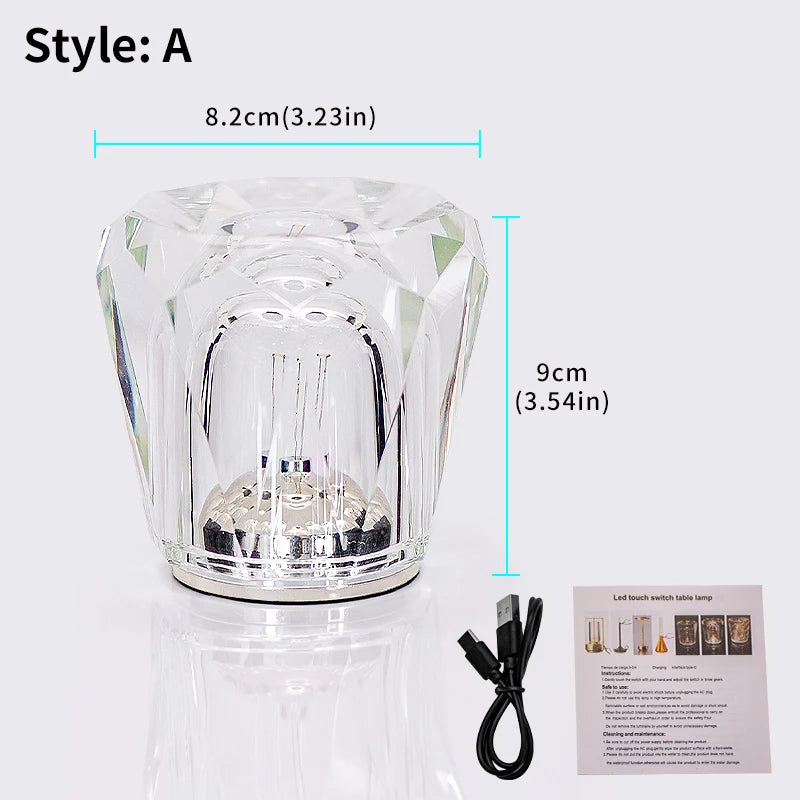 Crystal Table Lamp – Modern Minimalist Cordless Rechargeable for Bedside, Restaurant Table, Hotel Room | Liora Grove by Evenlyr