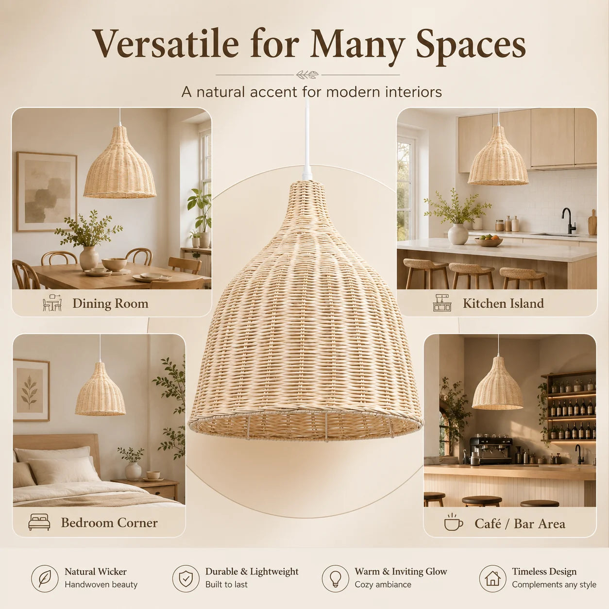 Kensley Bohemian Rattan Chandelier for Kitchen Island