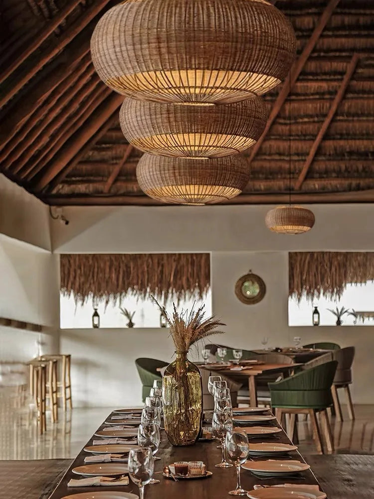Rattan & Wood Chandelier – Wabi-Sabi Japanese for Dining Room, Living Room, Bedroom | Evanthe Petal by Evenlyr