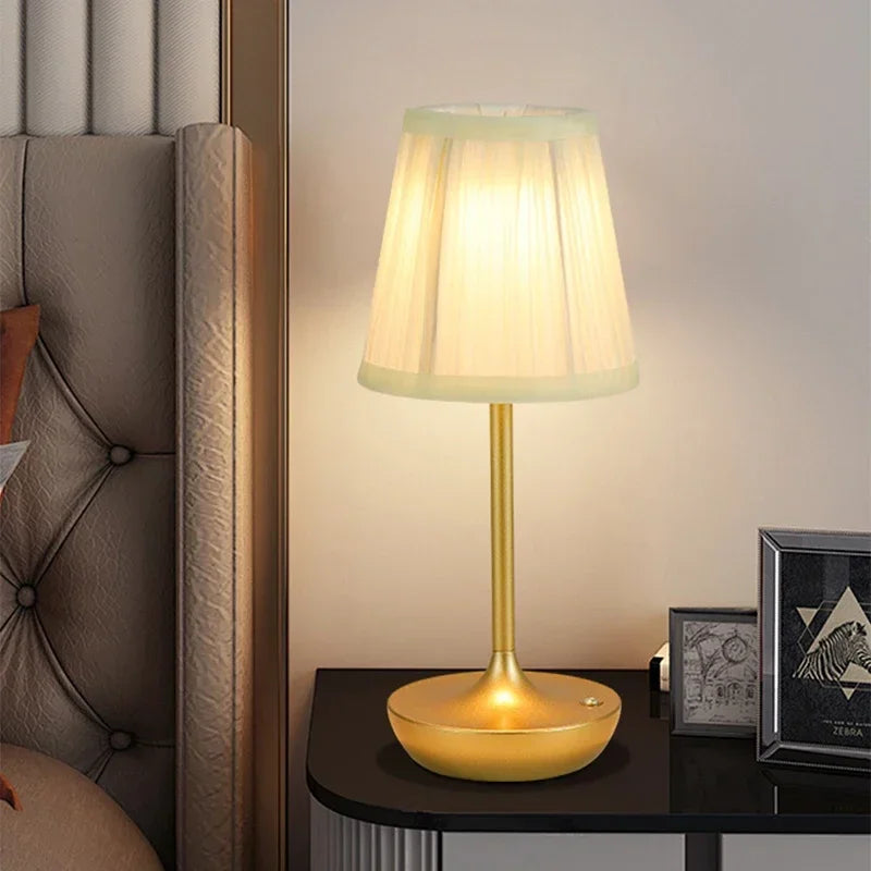 Fabric Table Lamp – Modern Minimalist Cordless Rechargeable for Bedside, Restaurant Table, Hotel Room | Elowen Column by Evenlyr