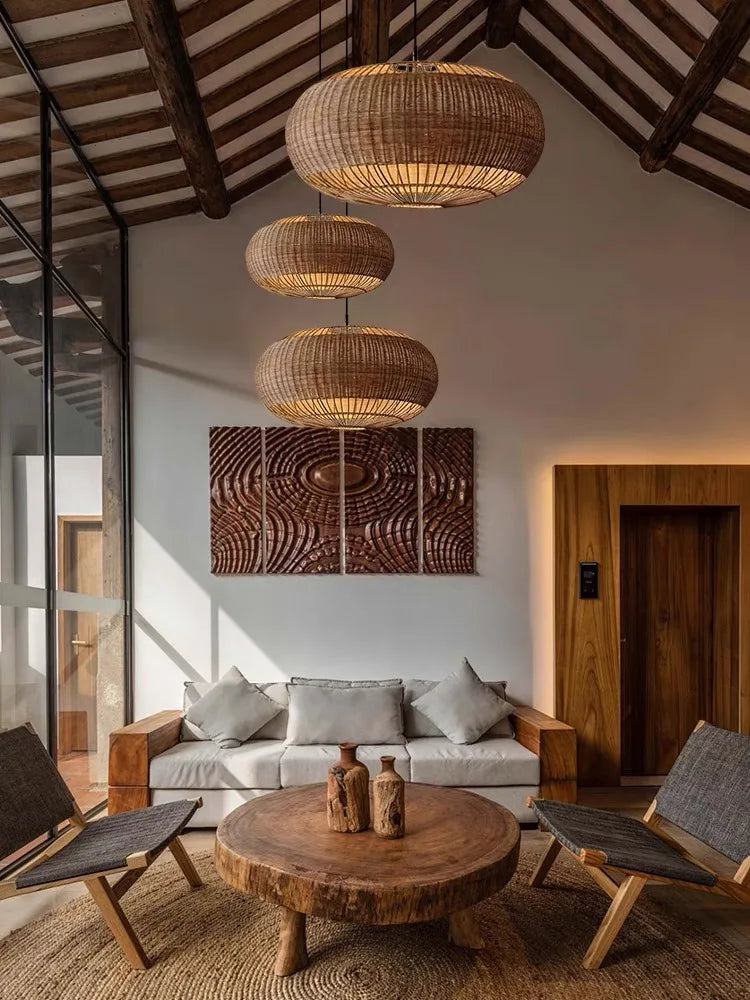 Rattan & Wood Chandelier – Wabi-Sabi Japanese for Dining Room, Living Room, Bedroom | Evanthe Petal by Evenlyr