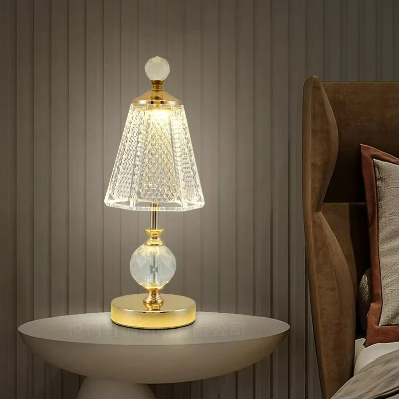 Crystal Table Lamp – Vintage Modern Cordless Rechargeable for Desk & Office, Bedside, Restaurant Table | Kaelis Cascade by Evenlyr