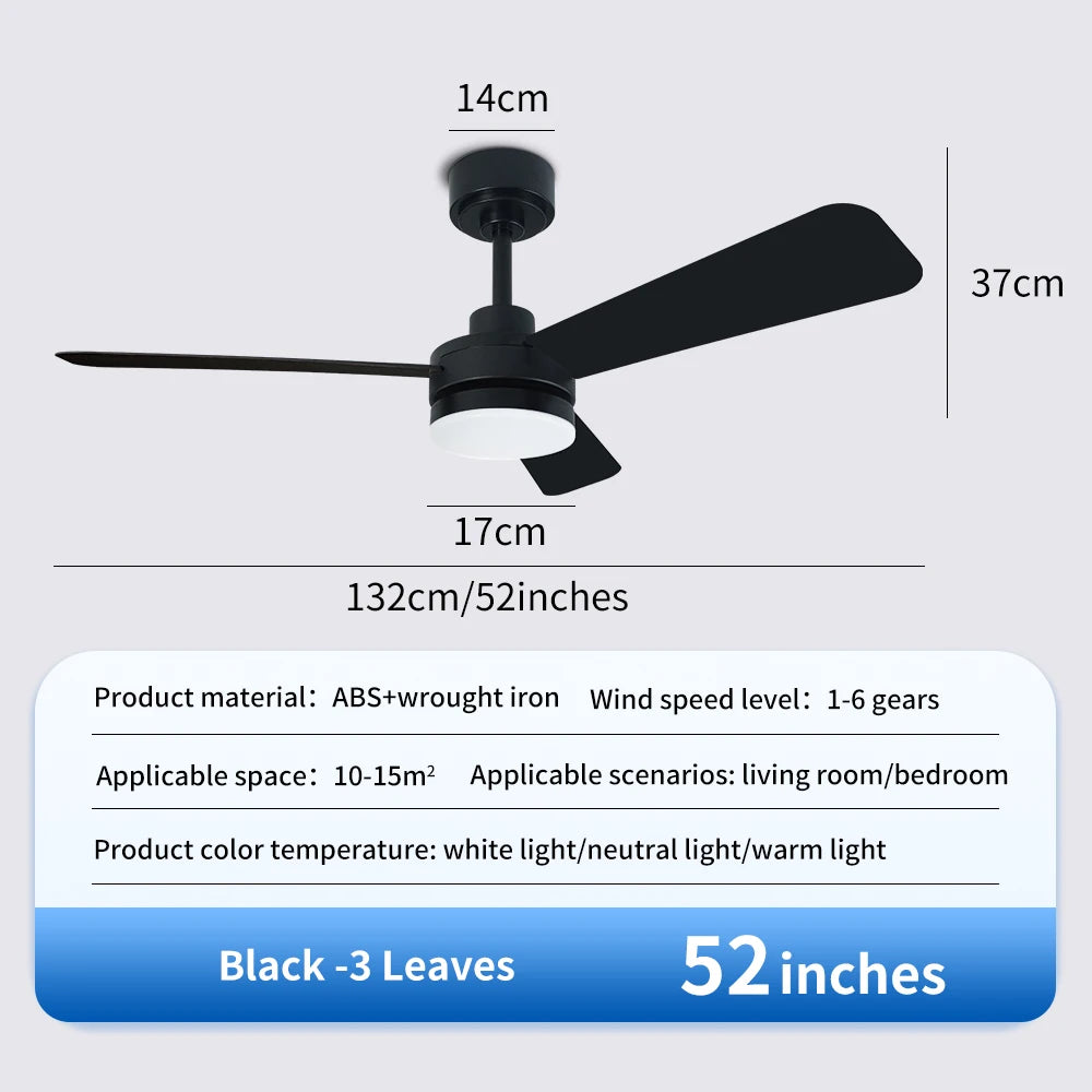 Orlena 40/52-Inch Black Ceiling Fan with Light – Remote Control