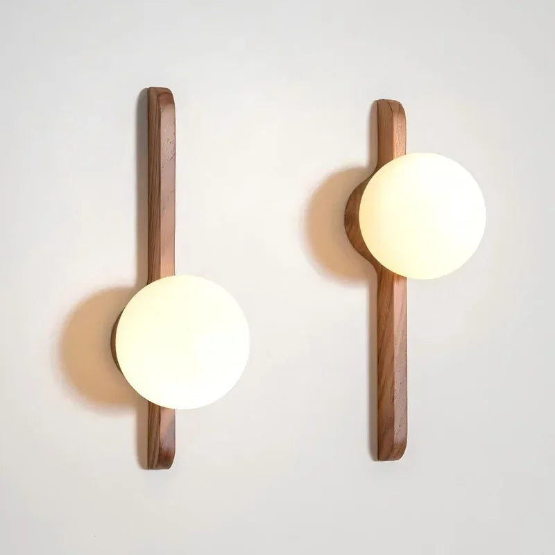Sora Halo Wood Wall Sconce – Wabi-Sabi styled in a bedroom interior