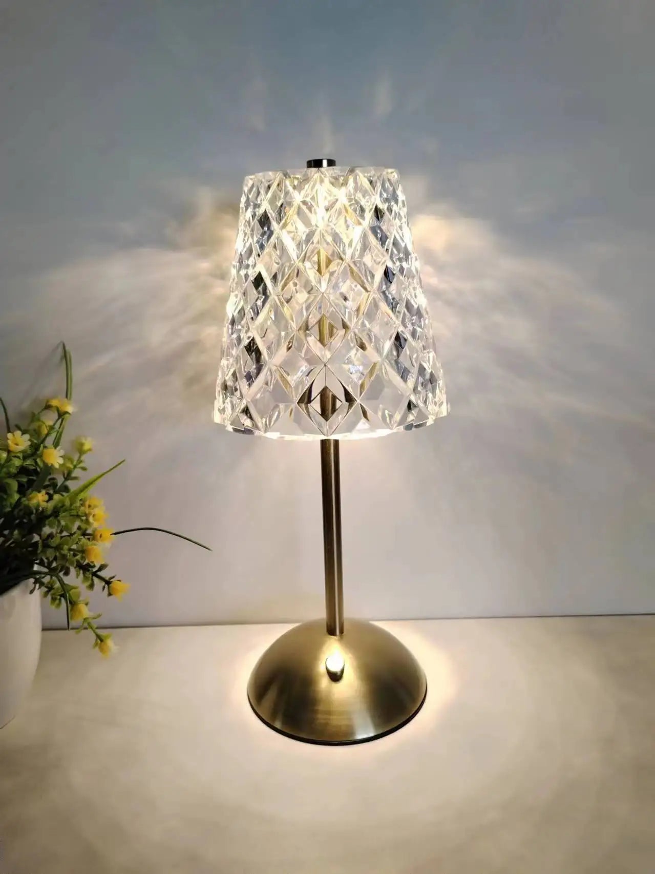 Crystal Table Lamp – Vintage Modern Cordless Rechargeable for Bedside, Restaurant Table, Hotel Room | Delphine Cascade by Evenlyr