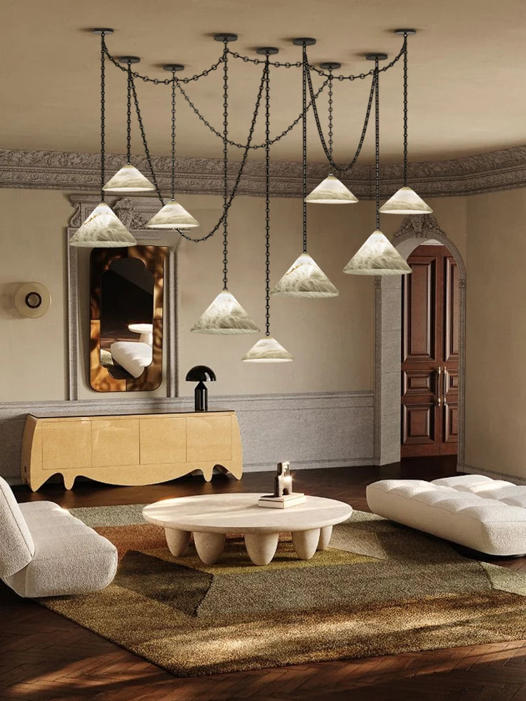 Alabaster & Marble Chandelier – Modern for Hallway & Entryway, Living Room, Dining Room & Kitchen | Lunara Orbit by Evenlyr