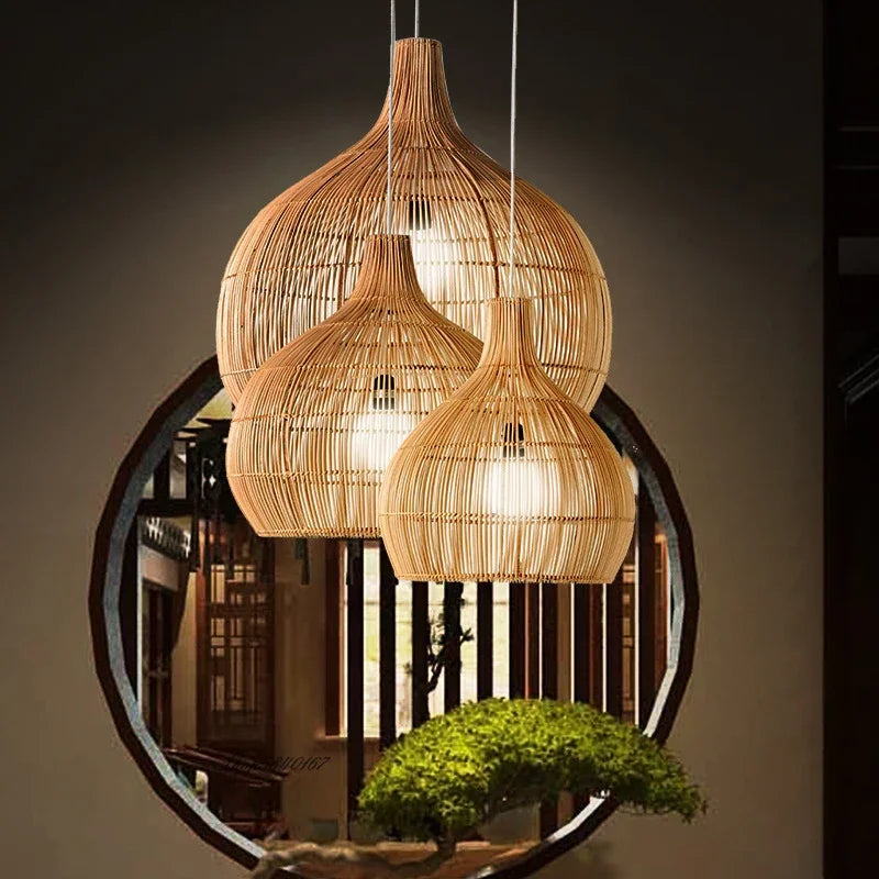 Rattan Pendant Light – Vintage Modern for Dining Room, Living Room, Kitchen Island | Lucienne Dome by Evenlyr