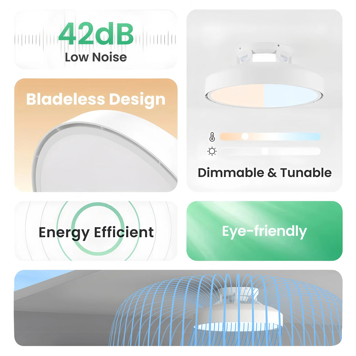 Kensley Bladeless Dimmable Ceiling Fan Light – Remote Control