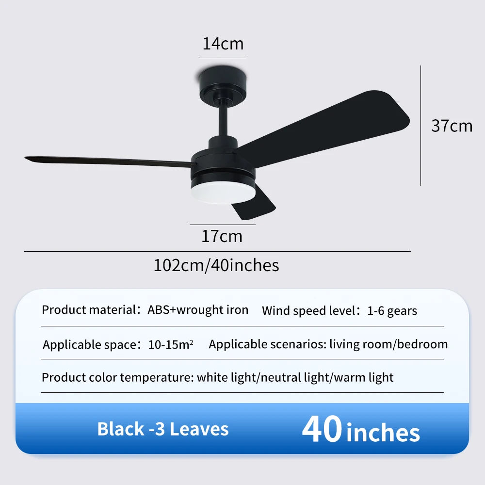 Orlena 40/52-Inch Black Ceiling Fan with Light – Remote Control