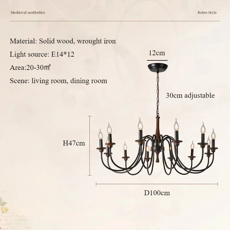 Belluno Vintage Wood Chandelier for Living Room – Nordic – detail view 8