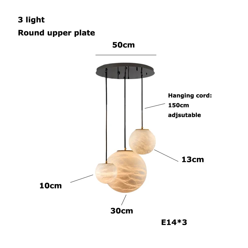 Alabaster & Marble Globe Chandelier – Modern Dimmable LED for Living Room, Bedroom & Bedside | Lunara Frame by Evenlyr