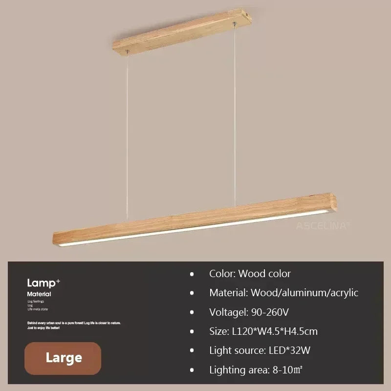 Ginevra Long Wood Pendant Light for Dining Table – Nordic