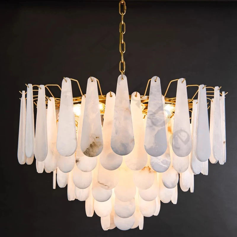 Alabaster & Marble Chandelier – Modern Minimalist Dimmable LED for Living Room, Foyer, Staircase | Maris Dome by Evenlyr