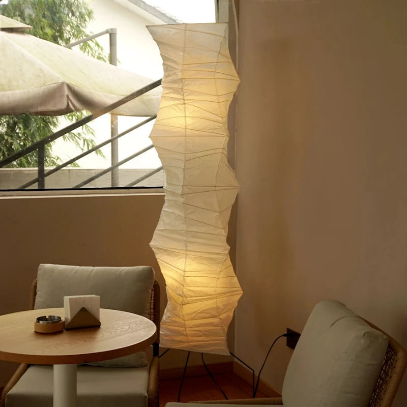 Rice Paper & Wood Floor Lamp – Wabi-Sabi Japanese for Living Room, Bedroom, Hotel Lounge | Elowen Cascade by Evenlyr
