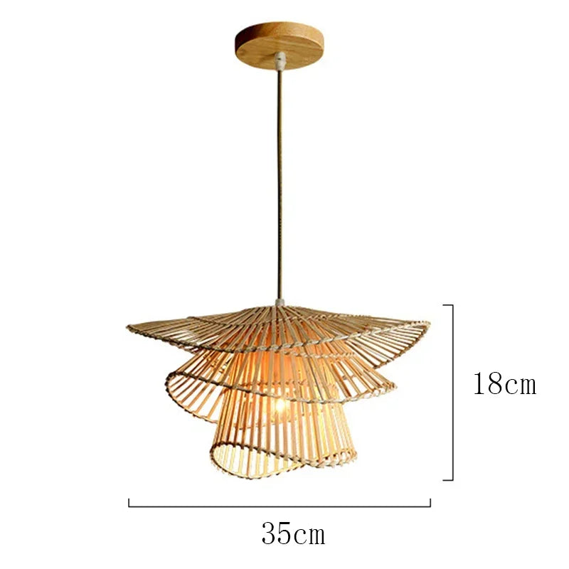 Rattan & Wood Chandelier – Wabi-Sabi Japanese for Dining Room, Bedroom, Living Room | Amaris Dome by Evenlyr