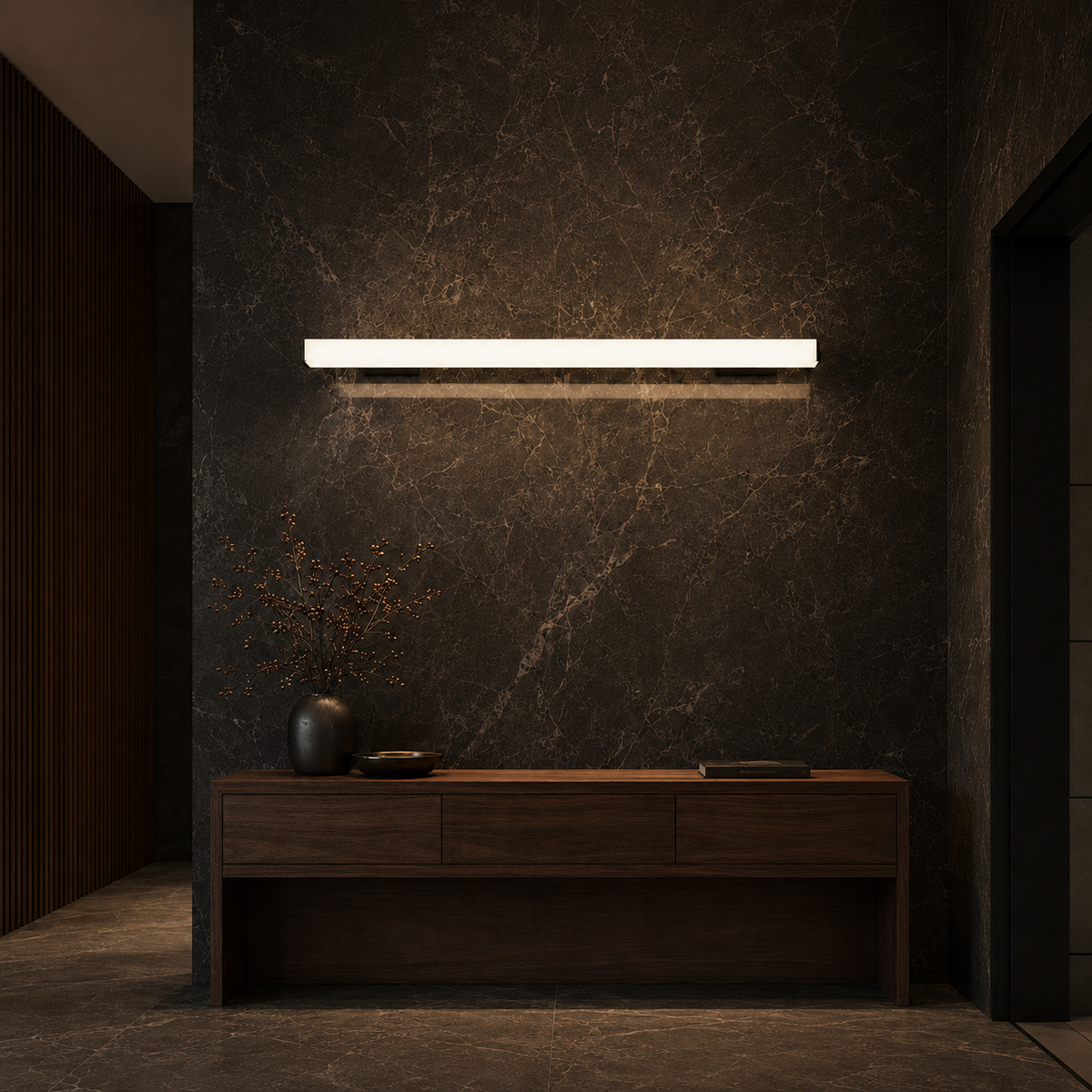 Alaric Halo linear wall sconce in a brighter premium lifestyle interior