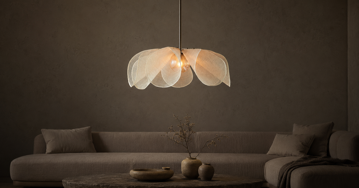 Amaris Arc Wabi-Sabi Fabric Pendant Light luxury lifestyle landscape