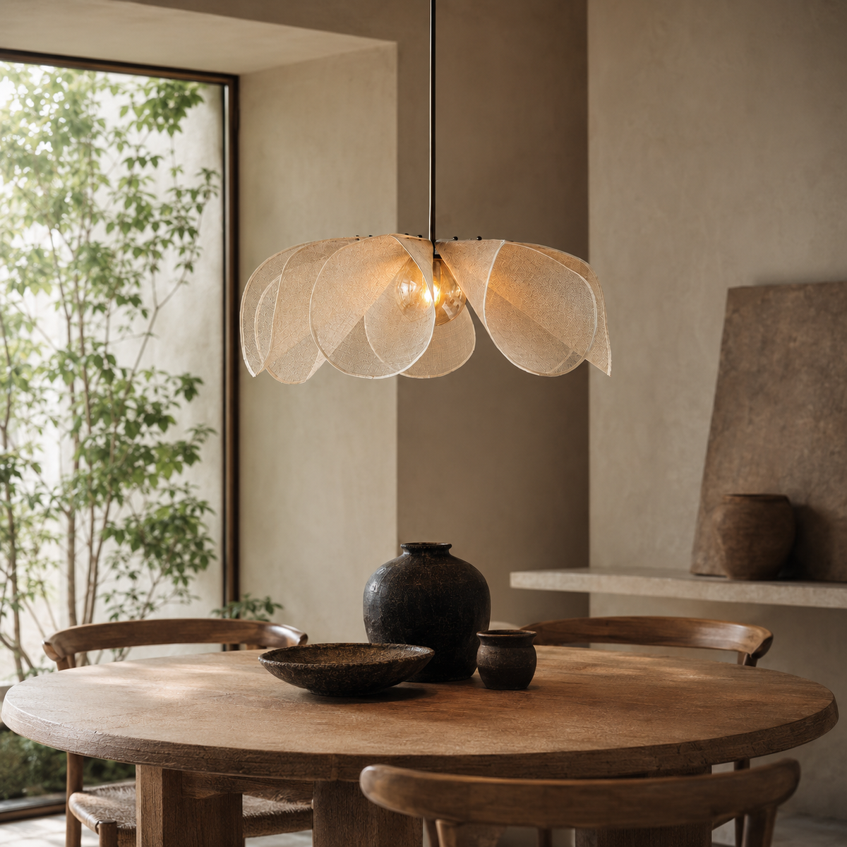 Amaris Arc Wabi-Sabi Fabric Pendant Light in an additional premium lifestyle setting