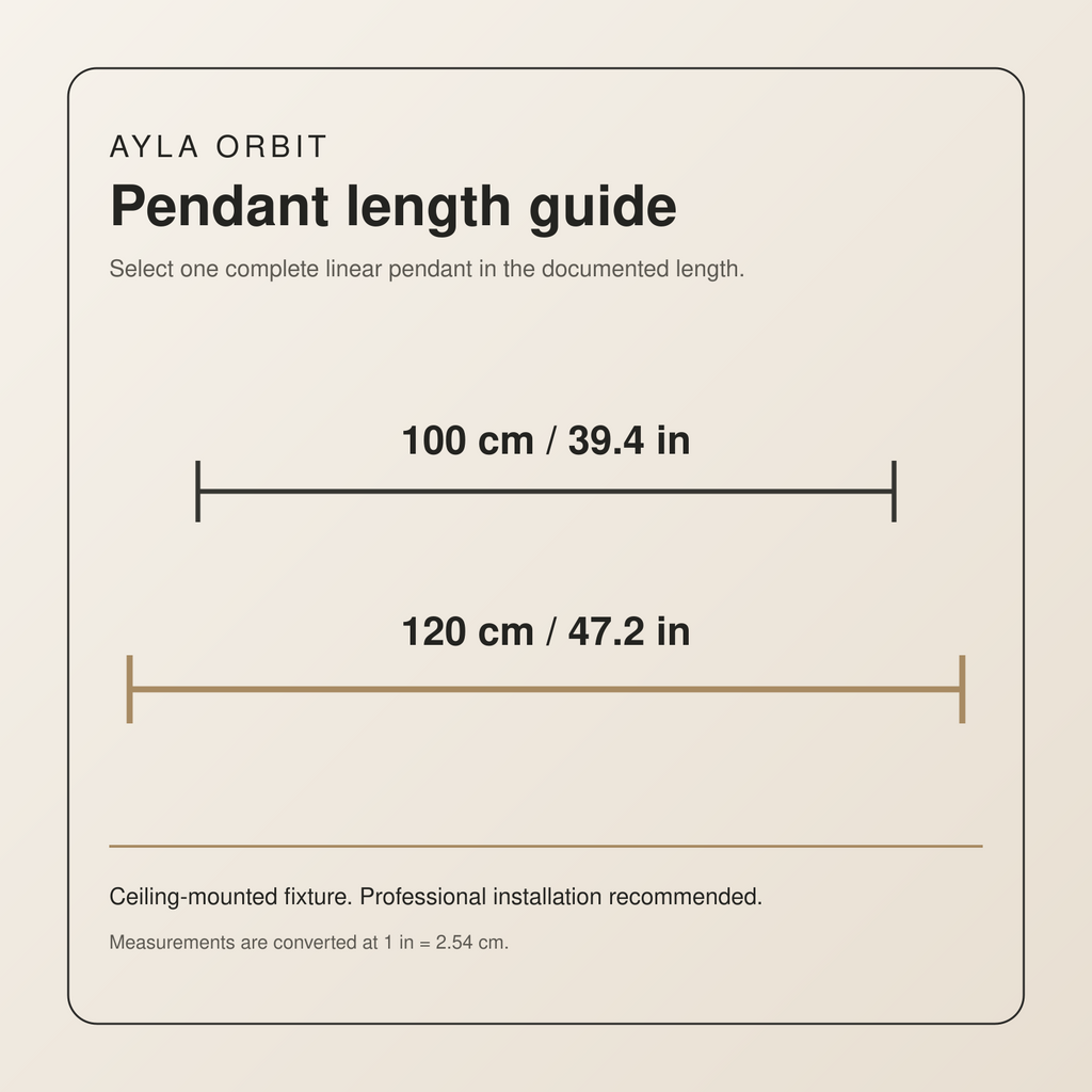 Ayla Orbit pendant length guide: 100 and 120 cm