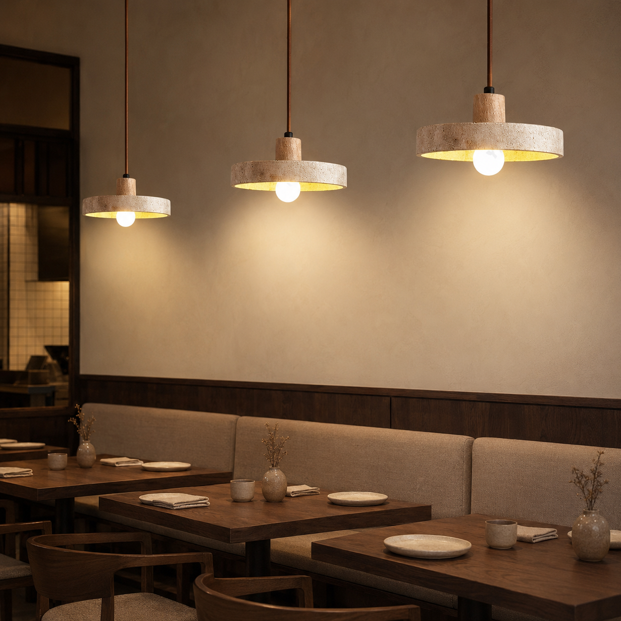 Celine Dome natural stone pendant lights in a boutique restaurant