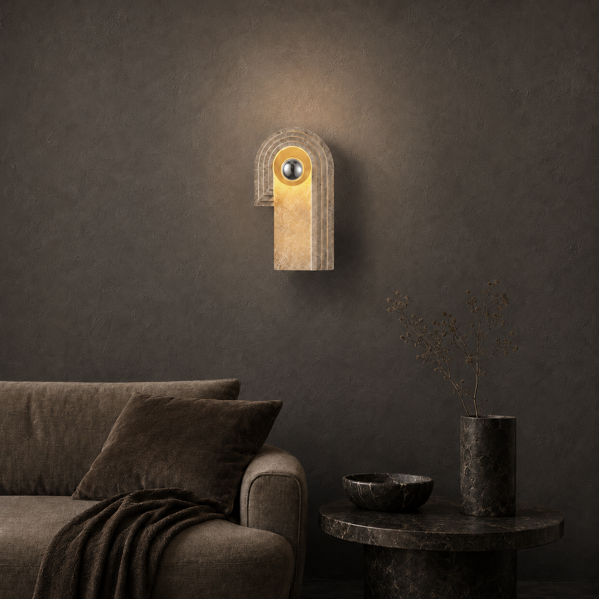 Cyrene Halo Modern Metal Wall Sconce in a brighter premium lifestyle interior