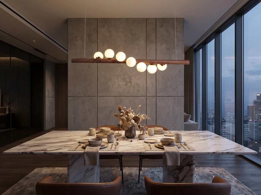 Onda Axis Wood Pendant Light – Dimmable styled in a dining room interior