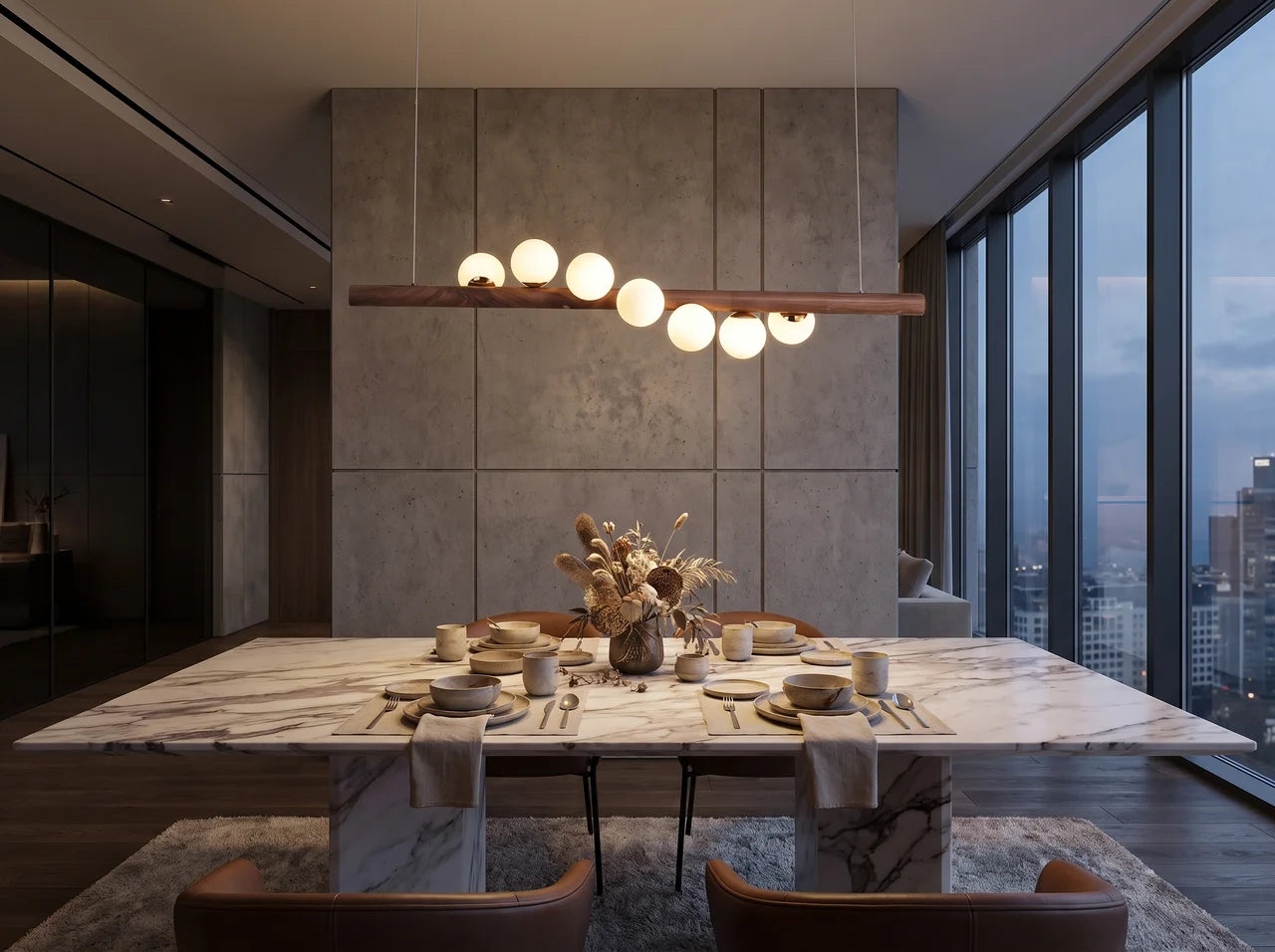 Onda Axis Wood Pendant Light – Dimmable styled in a dining room interior