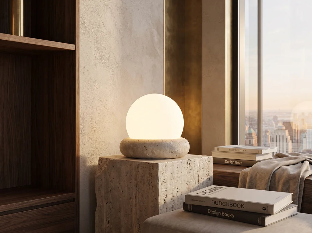 Mira Contour Travertine Desk Lamp – Rechargeable – product detail 4