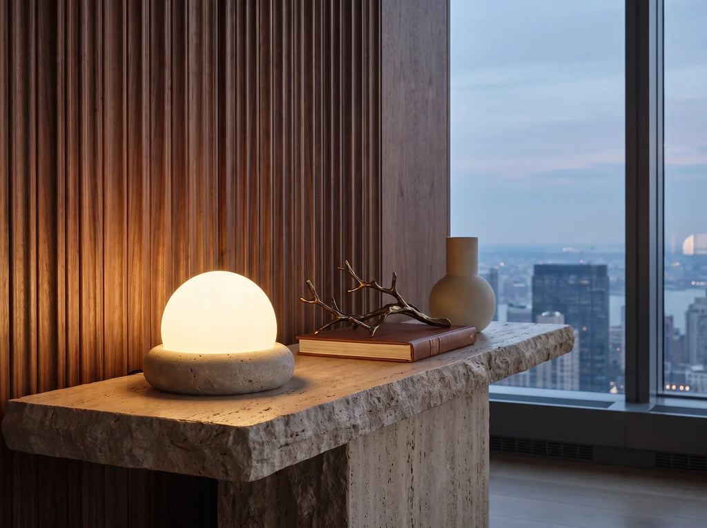 Mira Contour Travertine Desk Lamp – Rechargeable – product detail 3