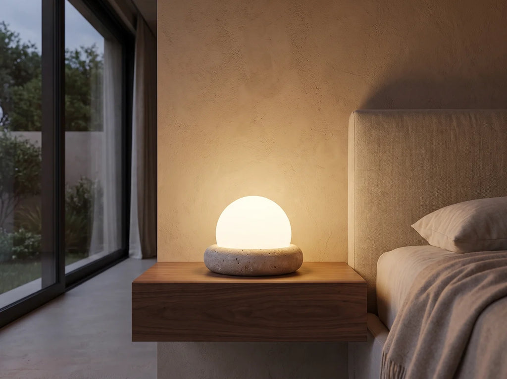 Mira Contour Travertine Desk Lamp – Rechargeable – product detail 2
