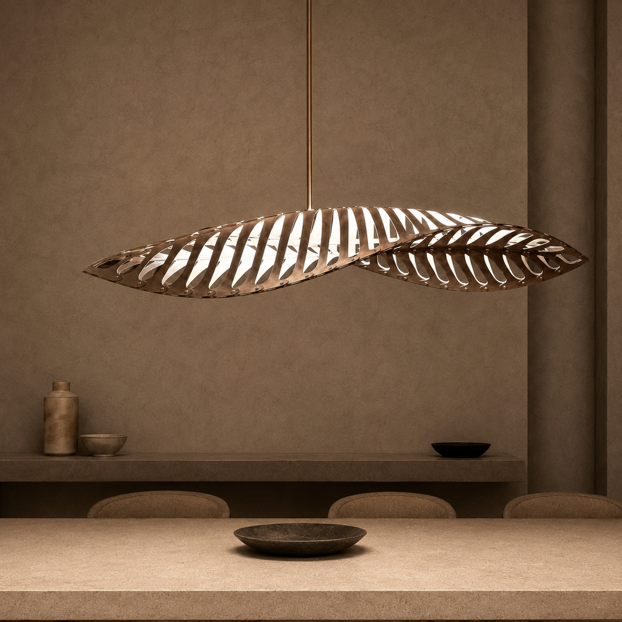 Junia Arc 47-inch wood linear pendant light in Neutral White
