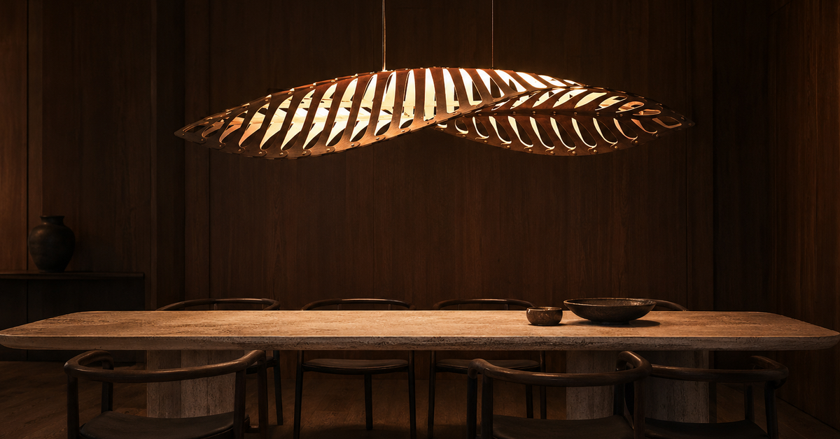 Junia Arc Large Wood Linear Pendant Light luxury lifestyle landscape