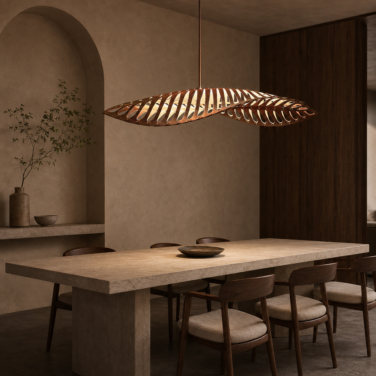 Junia Arc Large Wood Linear Pendant Light in an additional premium lifestyle setting