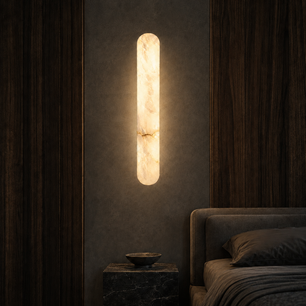 Kalix Contour Vertical Marble Wall Sconce in a brighter premium lifestyle interior